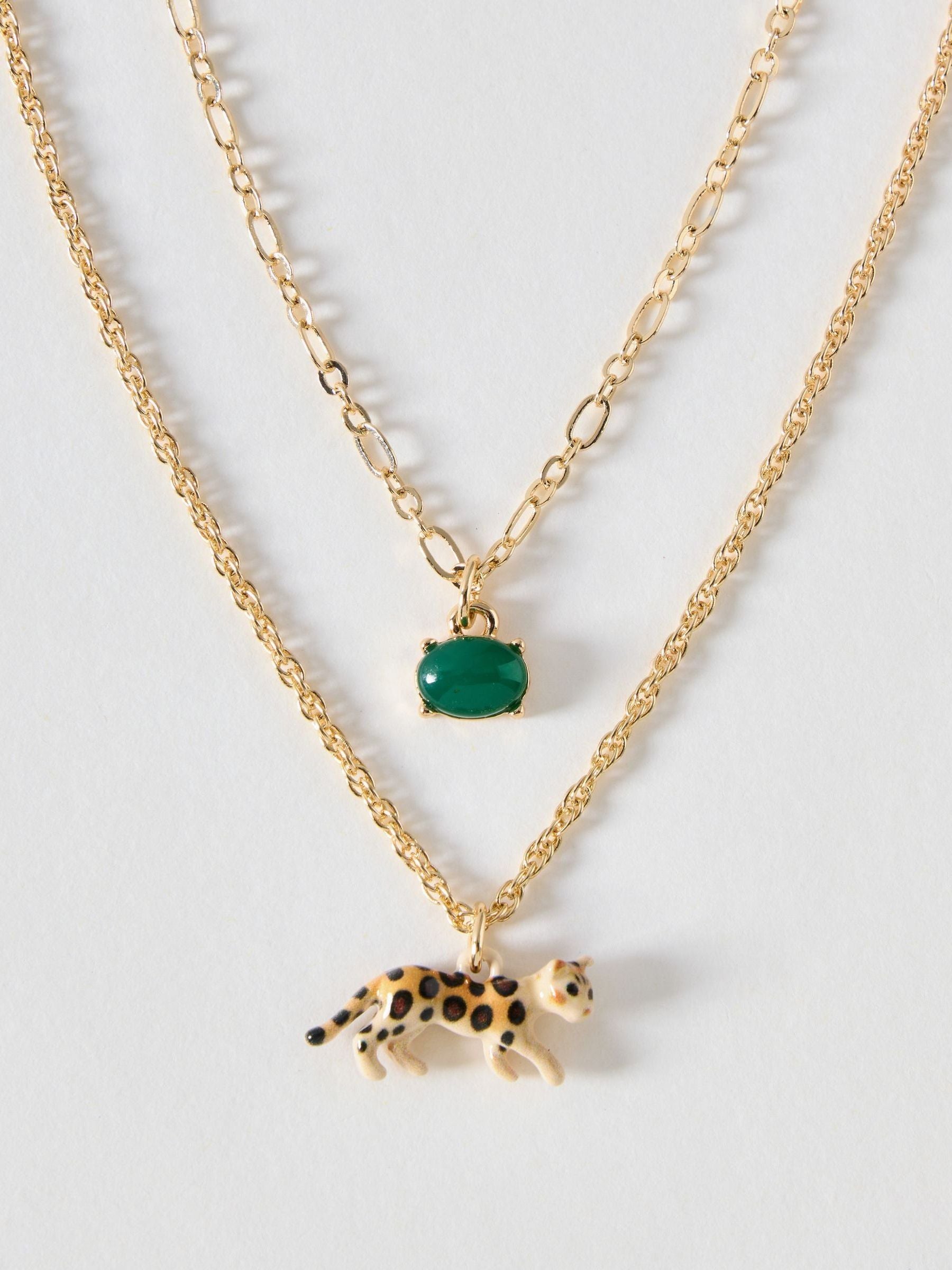 Oliver Bonas leopard charm double row necklace, imported from the UK