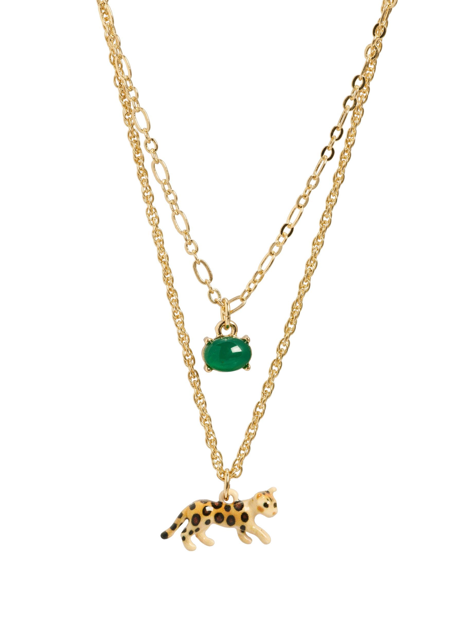 Oliver Bonas leopard charm double row necklace, imported from the UK