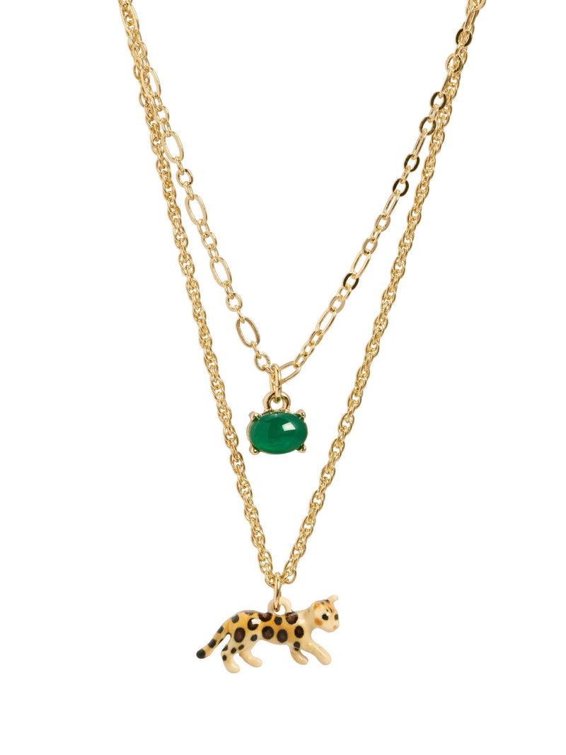 Oliver Bonas leopard charm double row necklace, imported from the UK