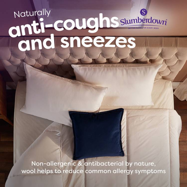 Slumberdown wool medium support pillow single 48x74cm, imported from the UK