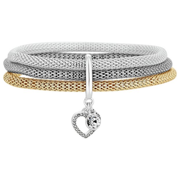 Lipsy gold and silver mesh chain charm bracelet set, UK version