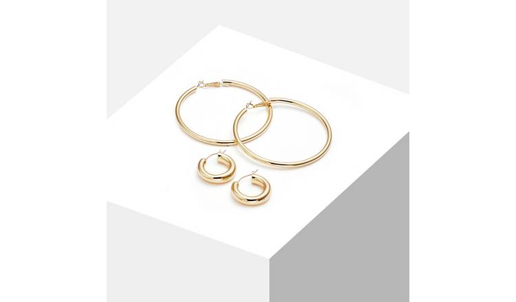 Lipsy gold hoop earrings with crystal accents set of 2 (British brand)