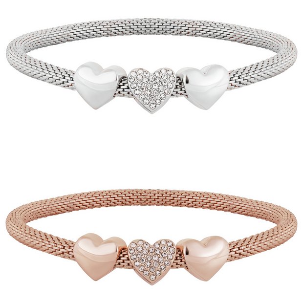 Lipsy rose gold and silver crystal heart bracelet 2 pack (British brand)