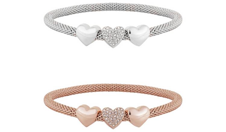 Lipsy rose gold and silver crystal heart bracelet 2 pack (British brand)