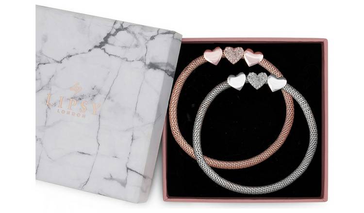 Lipsy rose gold and silver crystal heart bracelet 2 pack (British brand)