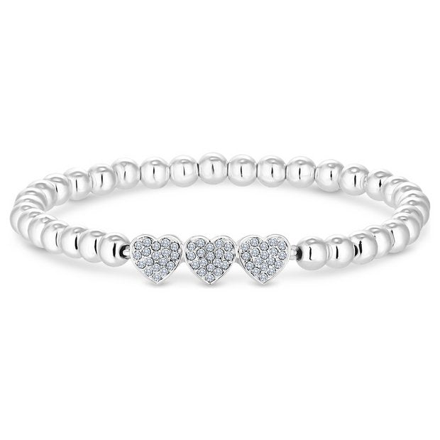 Lipsy silver crystal heart charm stretch bracelet - British product