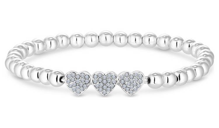 Lipsy silver crystal heart charm stretch bracelet - British product