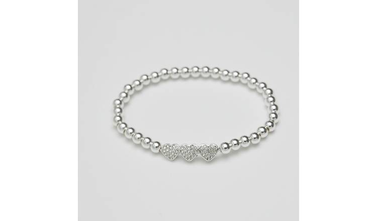 Lipsy silver crystal heart charm stretch bracelet - British product
