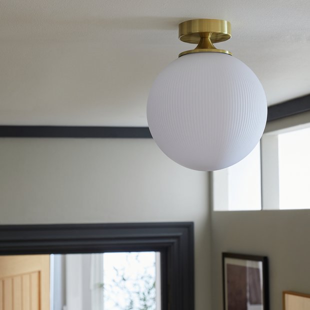 Habitat ribbed opal glass globe ceiling light white - British product