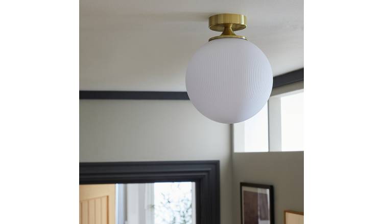 Habitat ribbed opal glass globe ceiling light white - British product