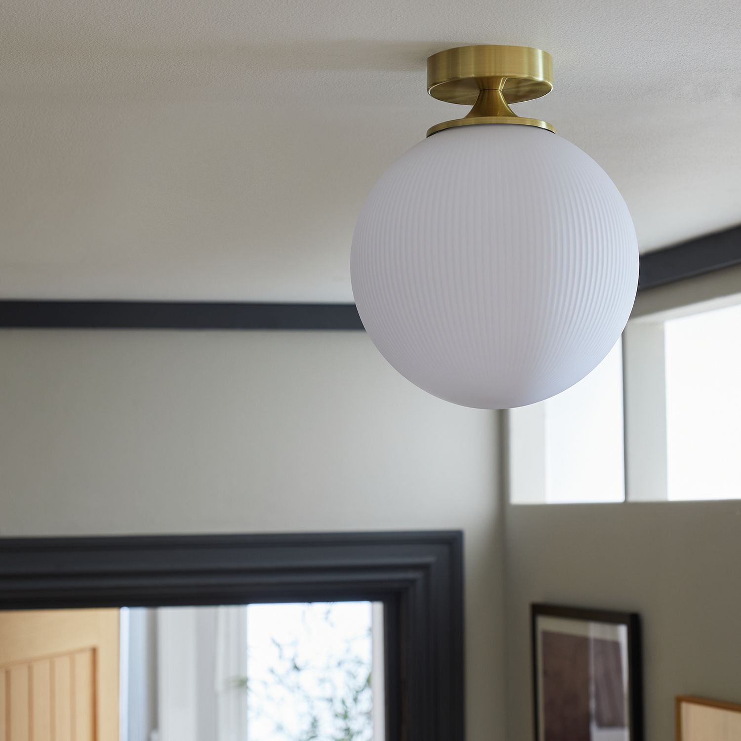 Habitat ribbed opal glass globe ceiling light white - British product