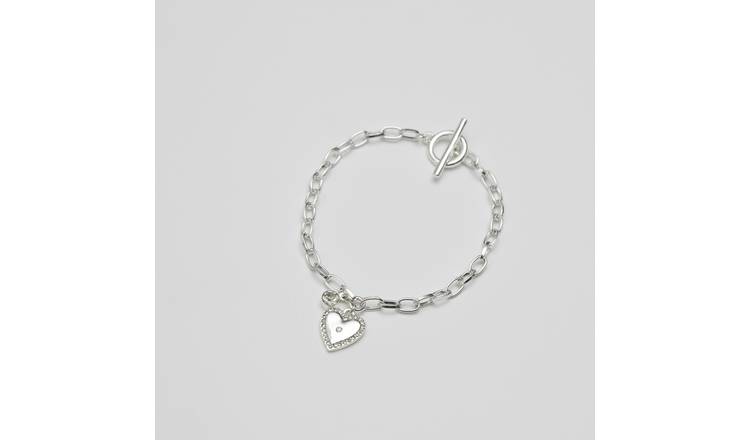 Lipsy crystal heart charm bracelet 19cm, UK version