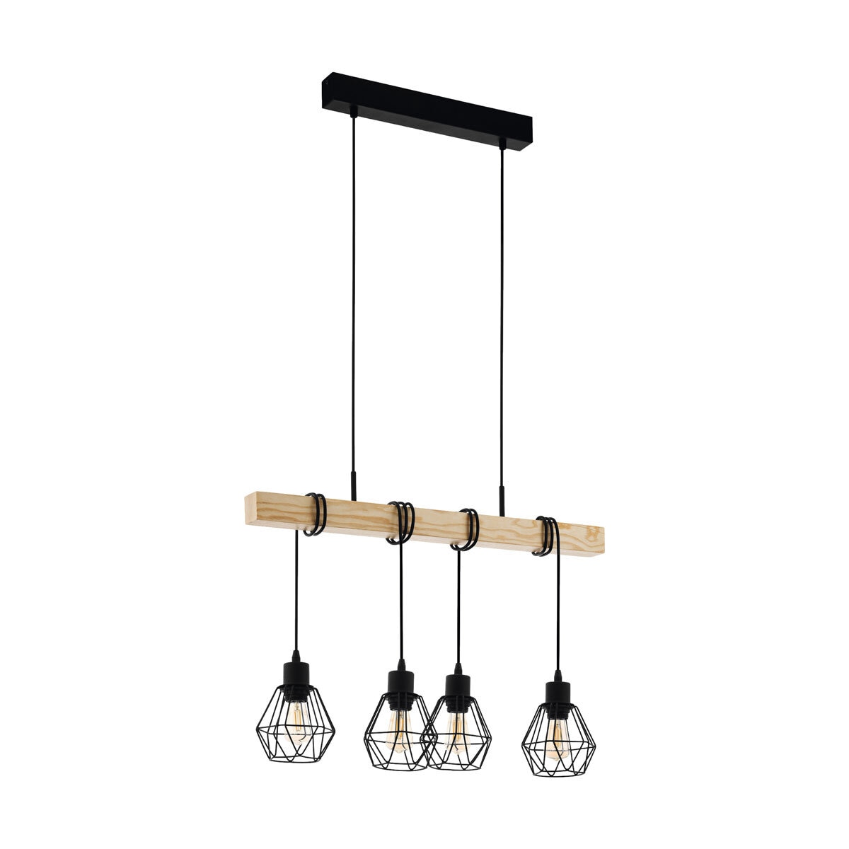 Eglo Townshend geometric pendant light with black metal and pinewood, British brand