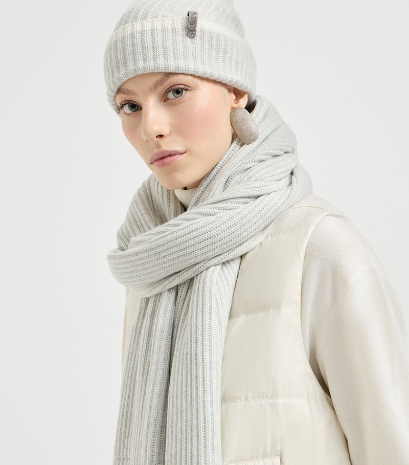 Brunello Cucinelli ribbed cashmere monili detail scarf, UK version