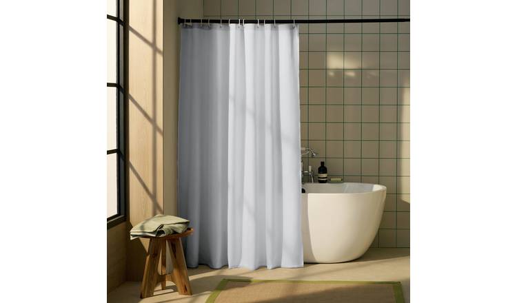 Argos Home anti-bacterial white botanical shower curtain 180x180cm, imported from the UK