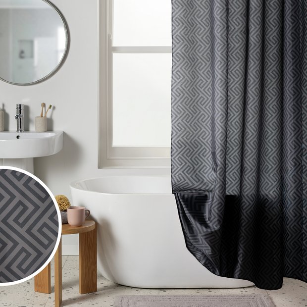 Argos Home weave shower curtain black 180x180cm, UK version