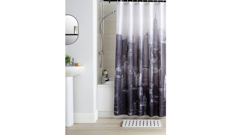 Argos Home photographic NYC shower curtain black and white 180x180cm, UK version