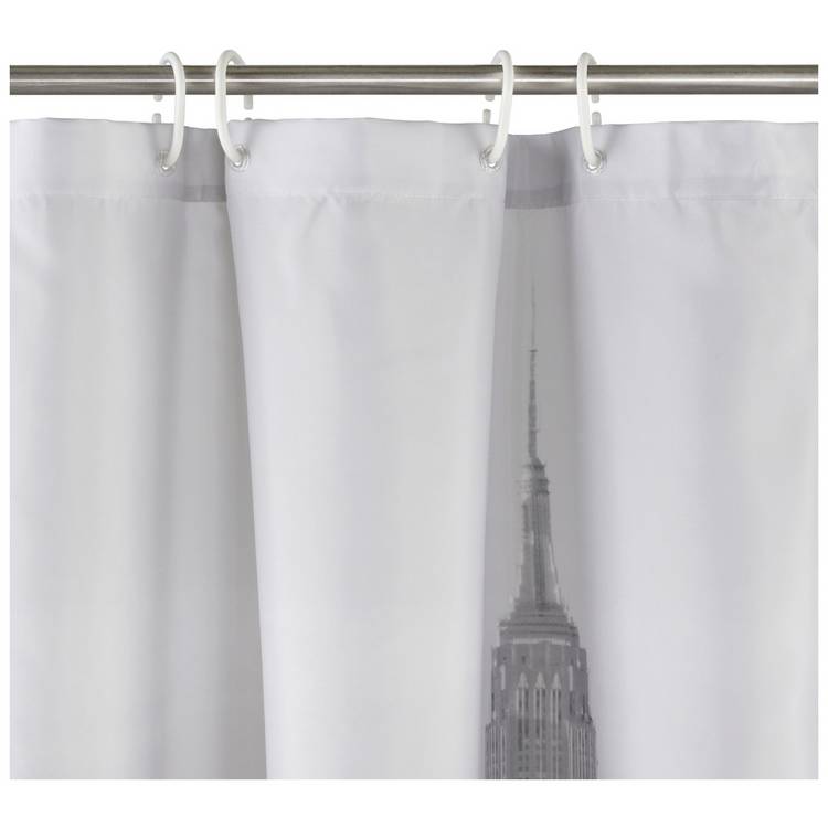 Argos Home photographic NYC shower curtain black and white 180x180cm, UK version