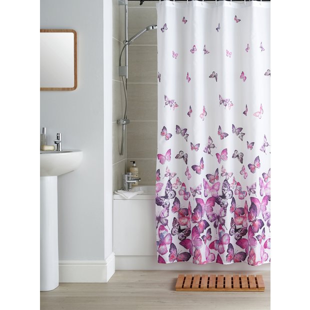 Argos Home pink butterfly shower curtain 180x180cm (British brand)