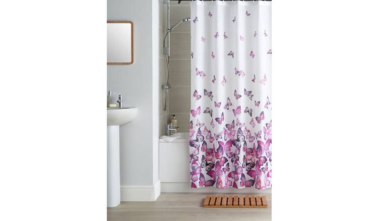Argos Home pink butterfly shower curtain 180x180cm (British brand)