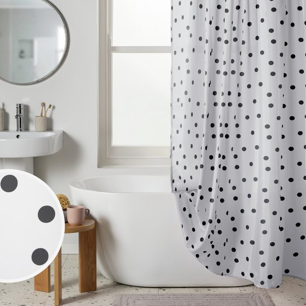 Argos Home monochrome spot shower curtain 180x180cm, imported from the UK