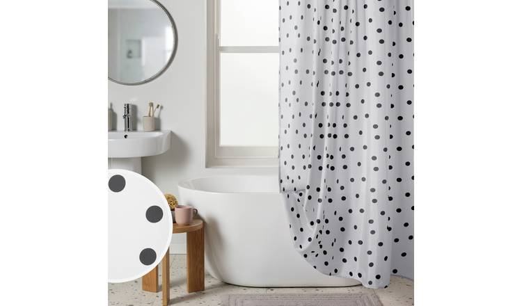 Argos Home monochrome spot shower curtain 180x180cm, imported from the UK