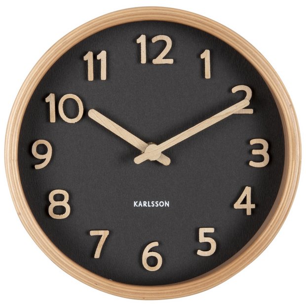 Karlsson Pure Wood analogue clock 18cm black (British brand)