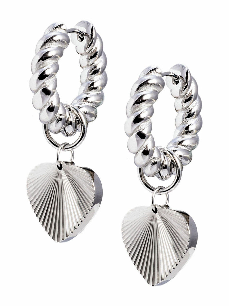 Oliver Bonas silver heart drop hoop earrings (British brand)