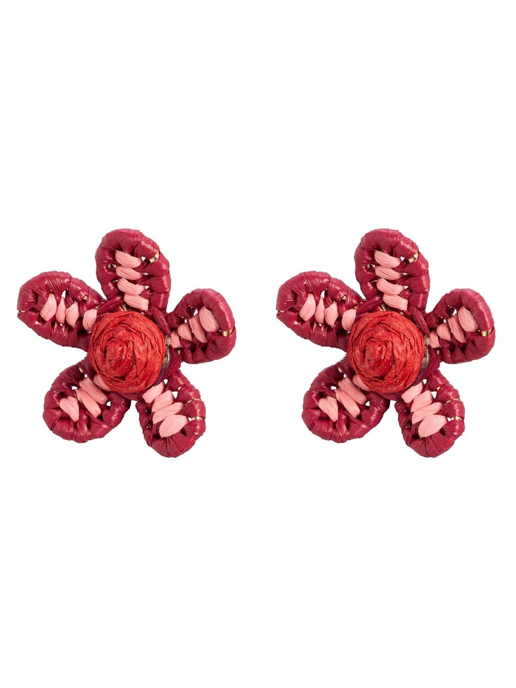 Oliver Bonas Jessie woven flower stud earrings in burgundy - British product