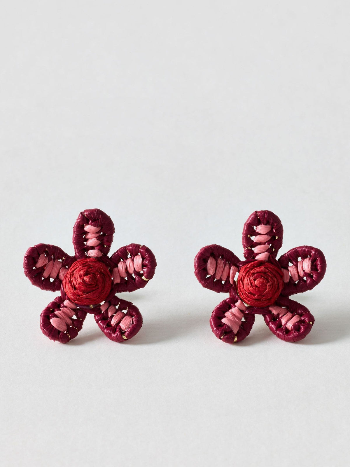 Oliver Bonas Jessie woven flower stud earrings in burgundy - British product