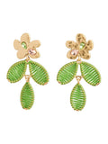 Oliver Bonas flower drop earrings green thread leaves (British brand)