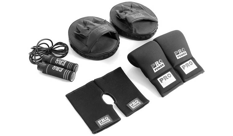 Pro Power Boxing Set black pads gloves skipping rope (British brand)