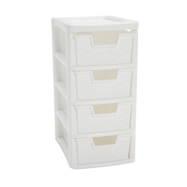 Argos Home rattan storage tower 4-drawer white, imported from the UK