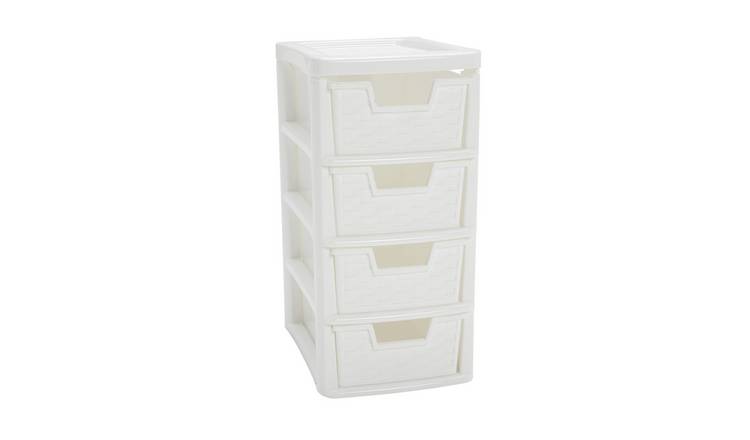 Argos Home rattan storage tower 4-drawer white, imported from the UK