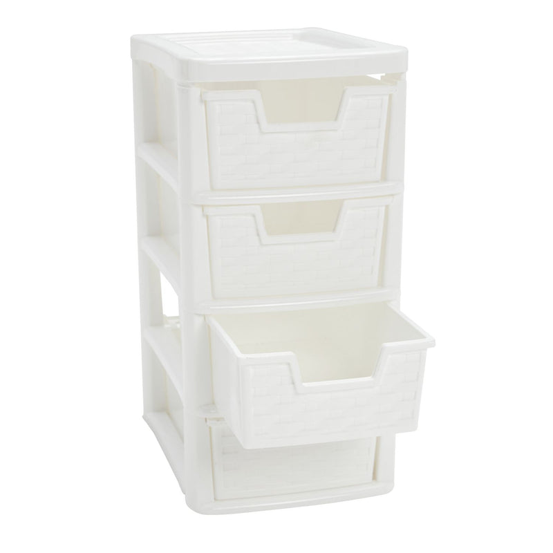 Argos Home rattan storage tower 4-drawer white, imported from the UK