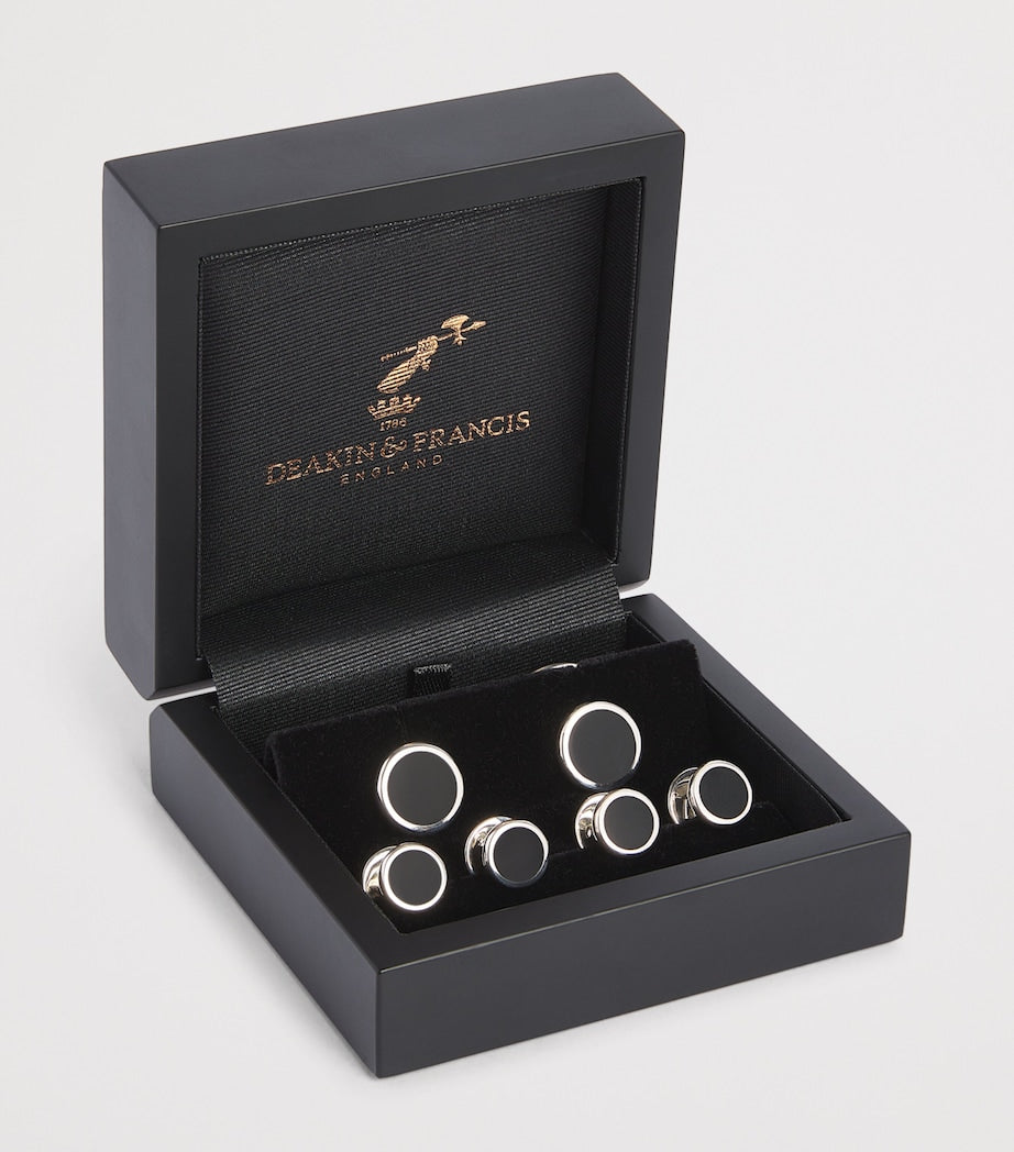 Deakin & Francis sterling silver onyx round cufflinks (British brand)