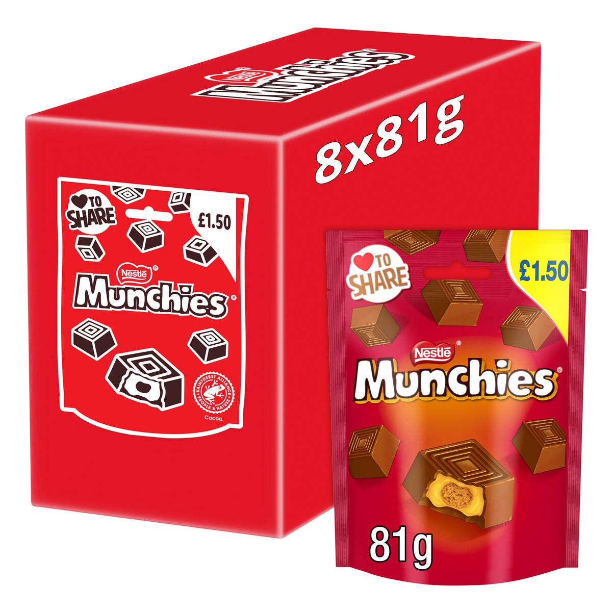 Nestle Munchies Caramel Biscuit Chocolate Cubes 810g, imported from the UK
