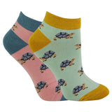 Miss Sparrow 2 Pairs Ladies Bamboo Trainer Socks 4-7 UK GOODS Superdrug Turtles  