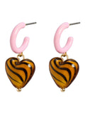 Oliver Bonas pink heart charm drop hoop earrings (British brand)