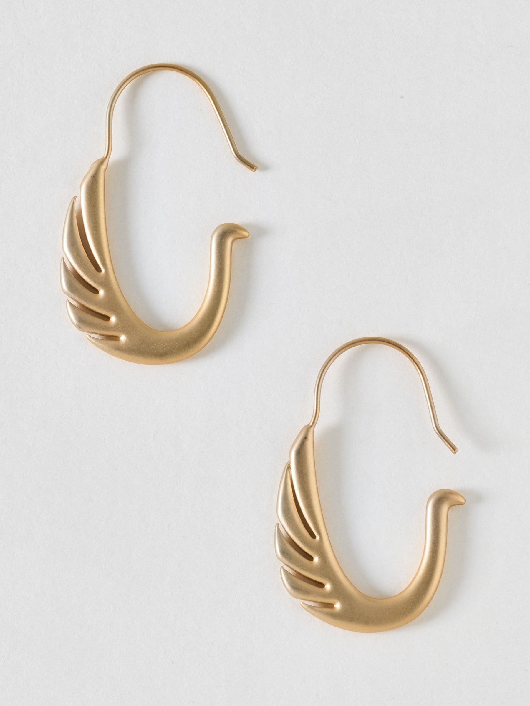 Oliver Bonas gold tone brushed metal swan earrings (British brand)
