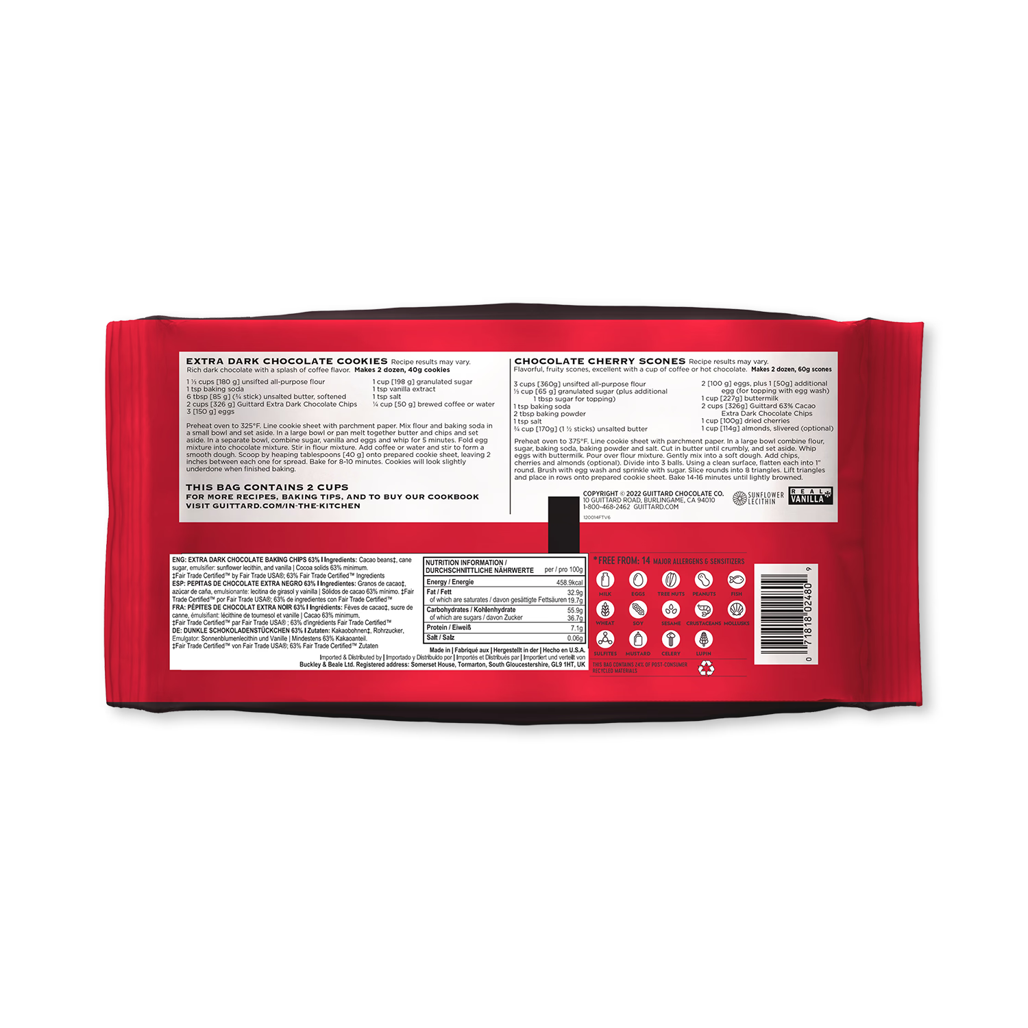 Guittard 63% dark chocolate baking chips 326g (British brand)
