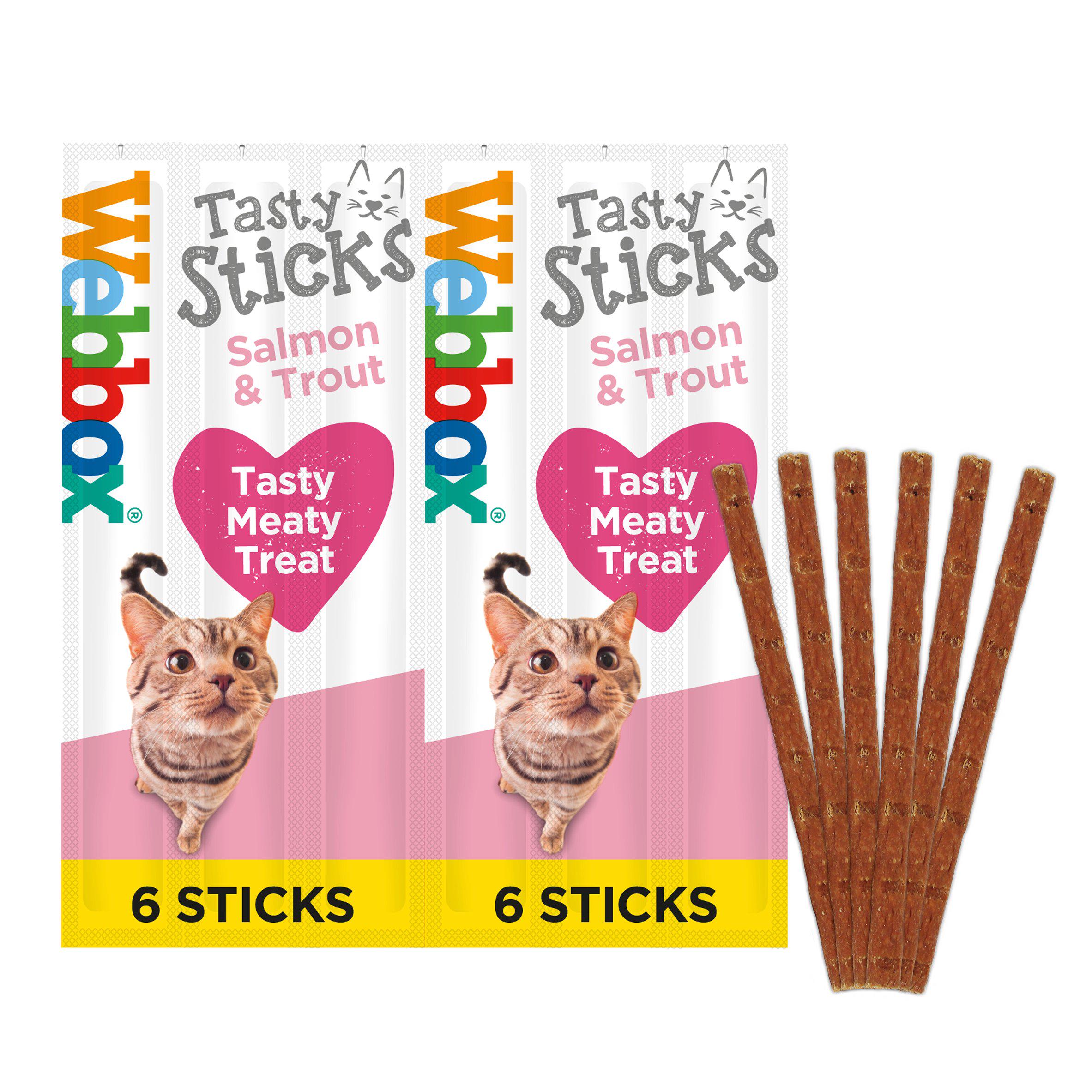 Webbox Tasty Sticks Salmon & Trout Cat Treats x6 30g Cat treats & milk Sainsburys   