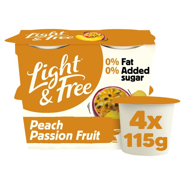 Light & Free Peach Passion Fruit 0% Added Sugar Fat Free Yoghurt   4 x 115g GOODS M&S   