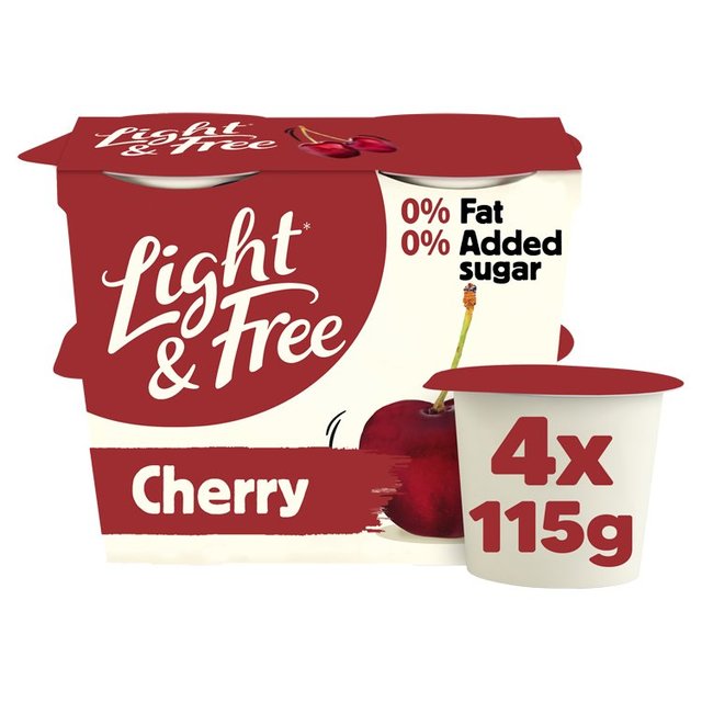 Light & Free Cherry Greek Style 0% Added Sugar Fat Free Yoghurt   4 x 115g