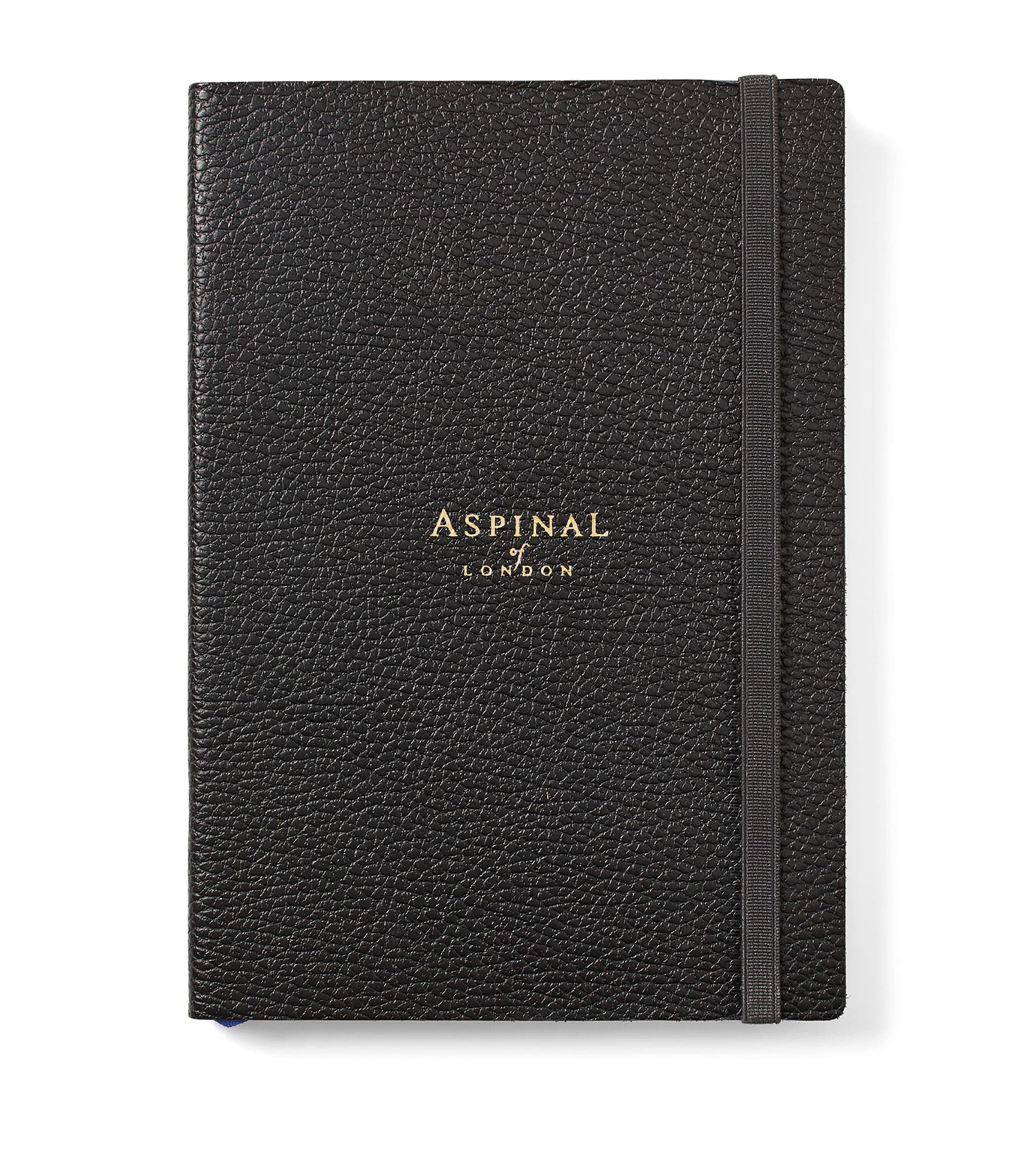 Aspinal Of London grained leather bound A5 notebook - British product