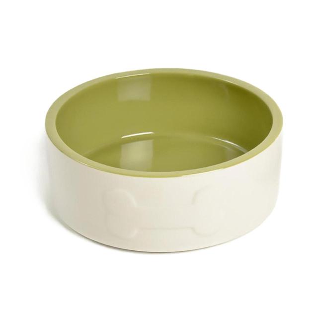 Petface Bone Pattern Cream & Green Dog Bowl 20cm GOODS M&S   