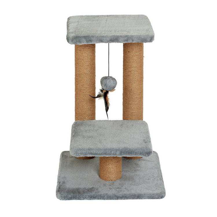 Two-tier cat scratching perch in grey with jute posts, UK version