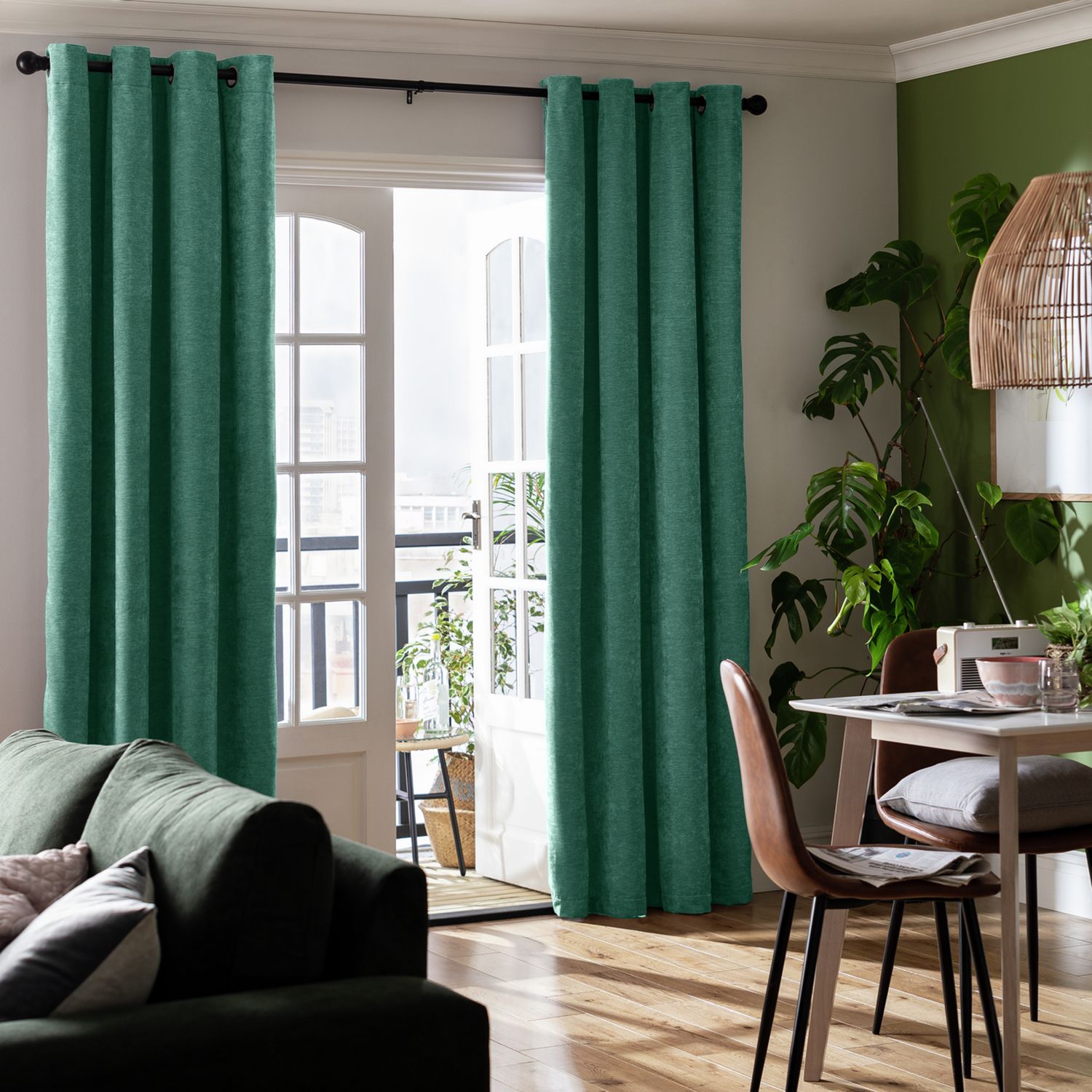 Habitat Thermal Chenille Blackout Eyelet Curtains - Green -168x229cm