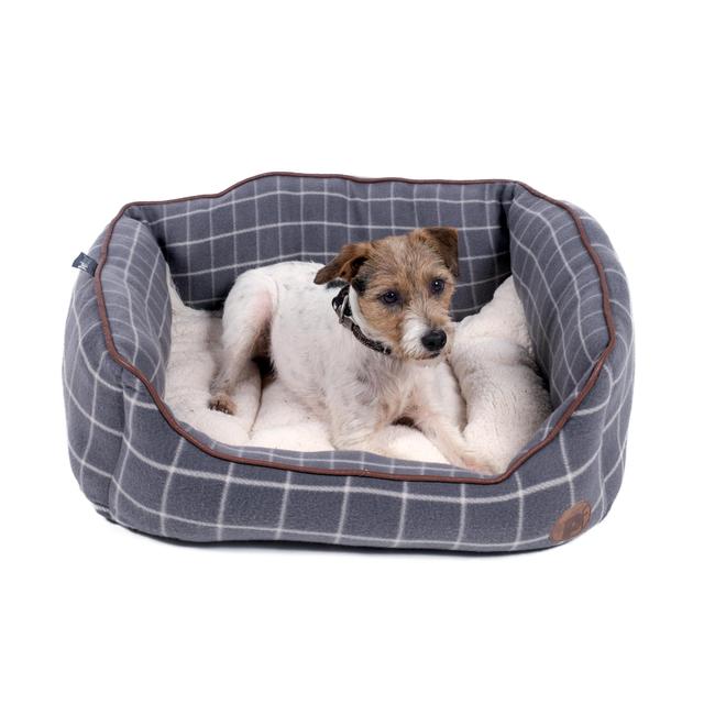 Petface Grey Window Pane Square Dog Bed Medium