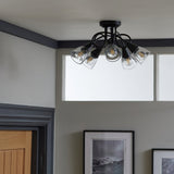 Argos Home Curico black flush ceiling light with 5 glass shades - British product